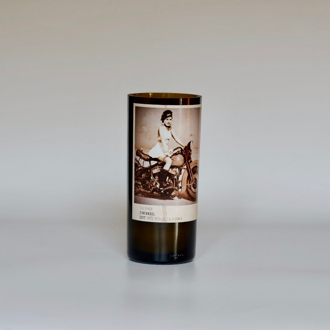 The biker Zinfandel Wine Bottle Candle - Candleholic Shop