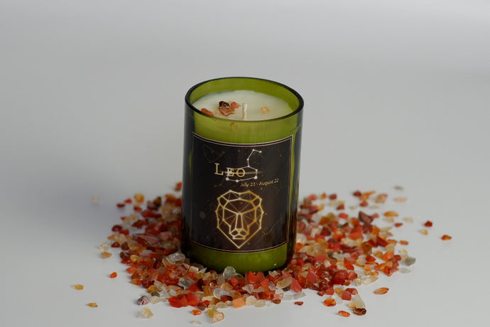 Leo. Zodiac Wine Candles with crystals. - Candleholic Shop