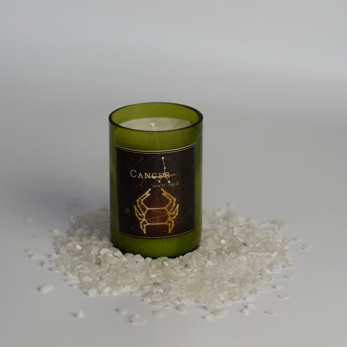 Cancer.  Handmade Zodiac Wine Candles with crystals. - Candleholic Shop