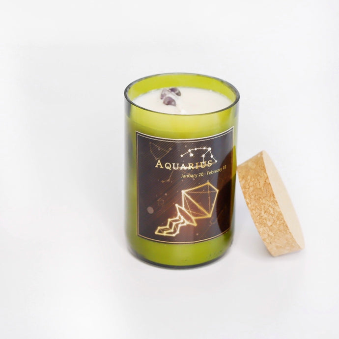 Aquarius. Handmade Zodiac Candle with crystals - Candleholic Shop